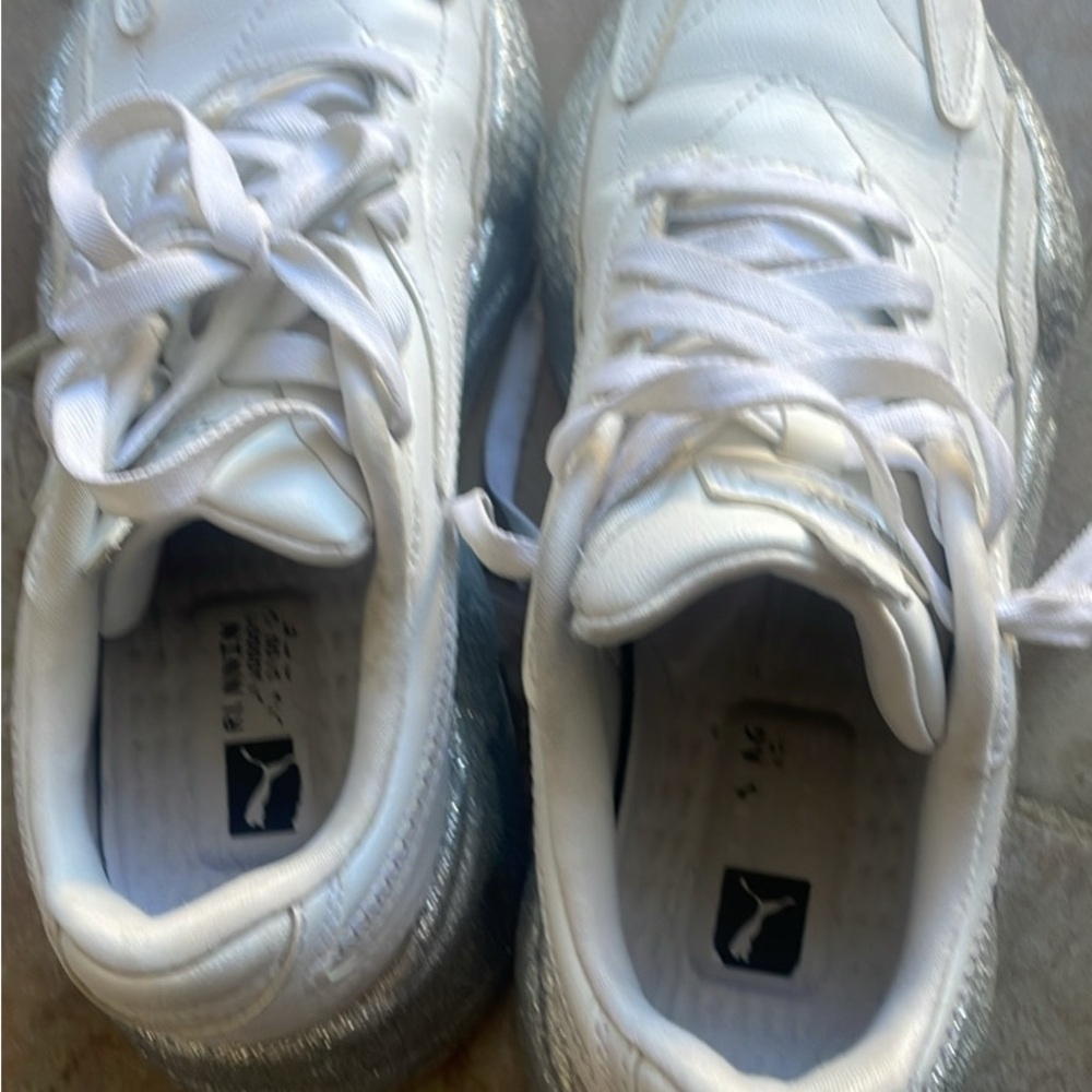 Puma White and Silver Athletic Shoes